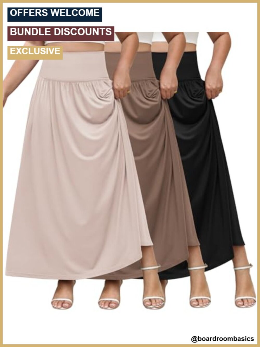 Maxi Skirts Women 3-Pack A-Line Pleated High Waist Ankle Length with Pockets